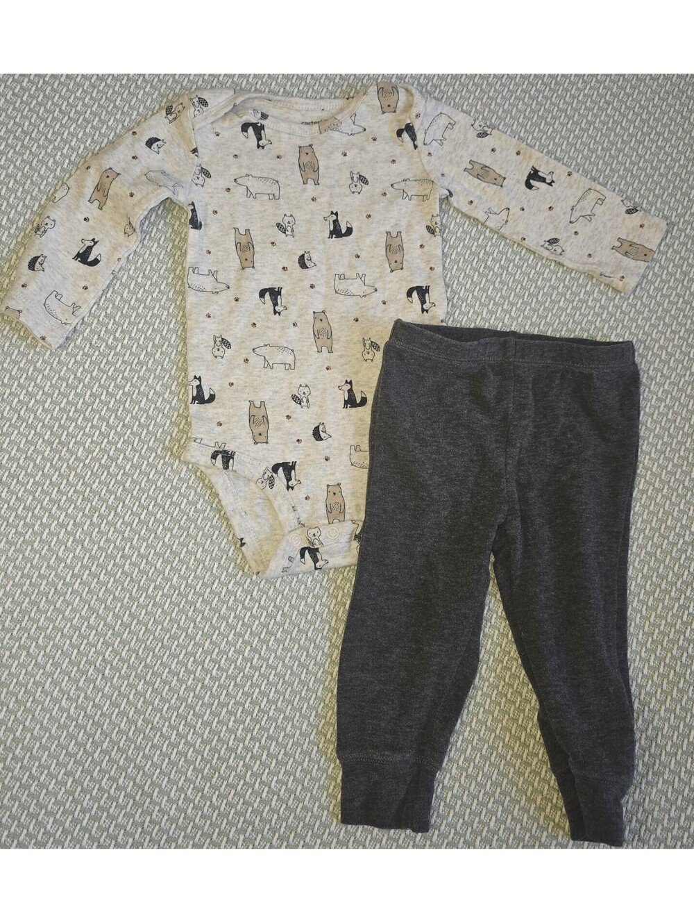 Carter's woodland animals long sleeve bodysuit with pants size 9 months
